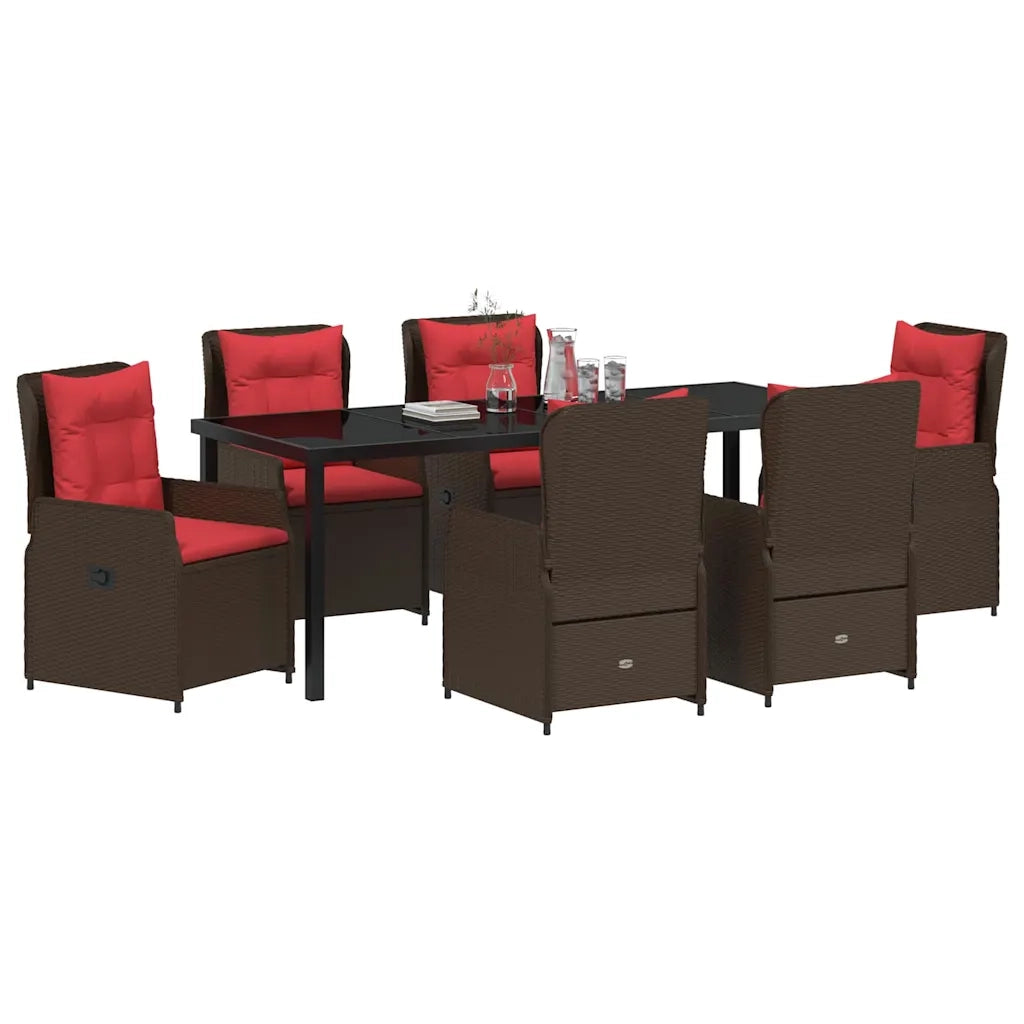 Set da Pranzo per Giardino 7 pcs Marrone Poly Rattan 3381028