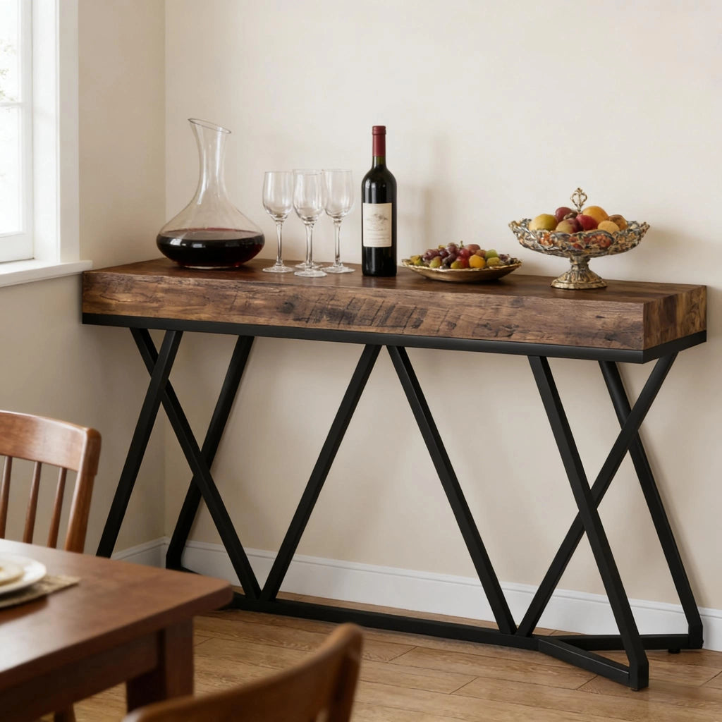 TAVOLO Consolle 140 cm MDF e Metallo Nero Marrone Rustico