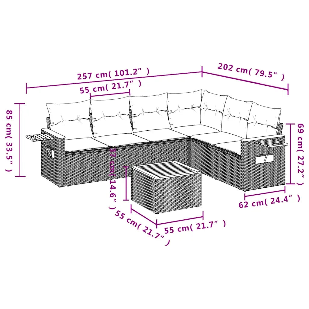 Set Divani da Giardino 7 pz con Cuscini Grigio in Polyrattan 3226852
