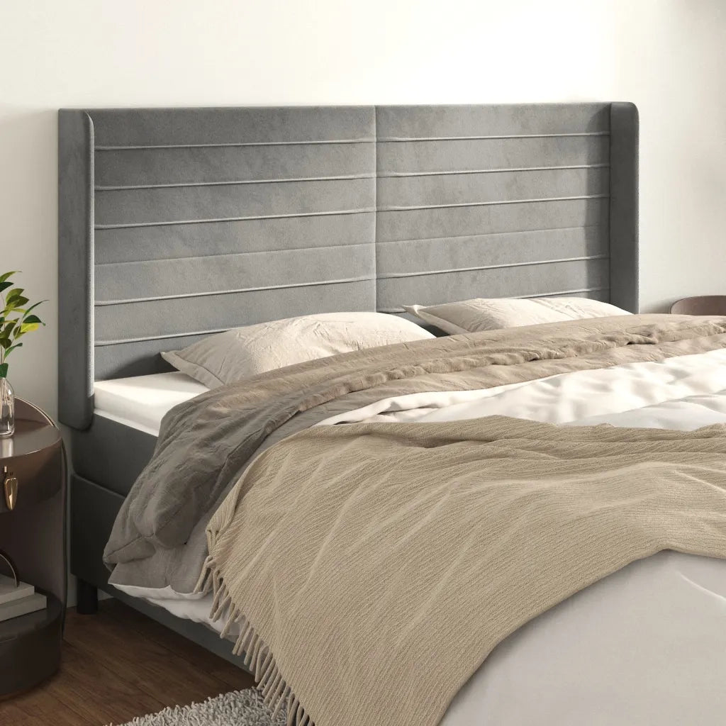Testiera ad Orecchio-Testata con Orecchie Grigio Chiaro 183x16x118/128 cm in Velluto 695637