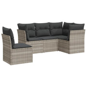 Set Divano da Giardino 5pz | Set Salotto da Giardino con Cuscini Grigio Chiaro Polyrattan