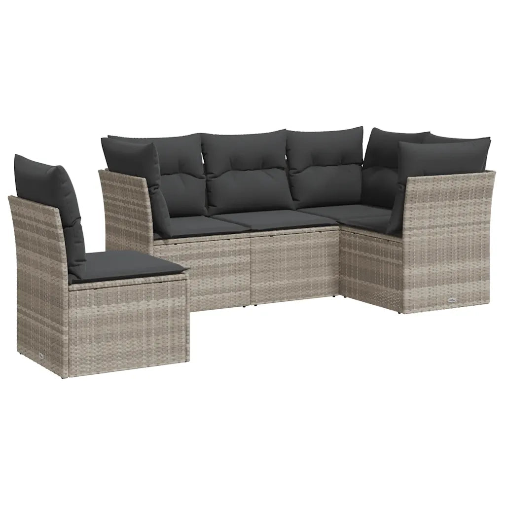 Set Divano da Giardino 5pz | Set Salotto da Giardino con Cuscini Grigio Chiaro Polyrattan