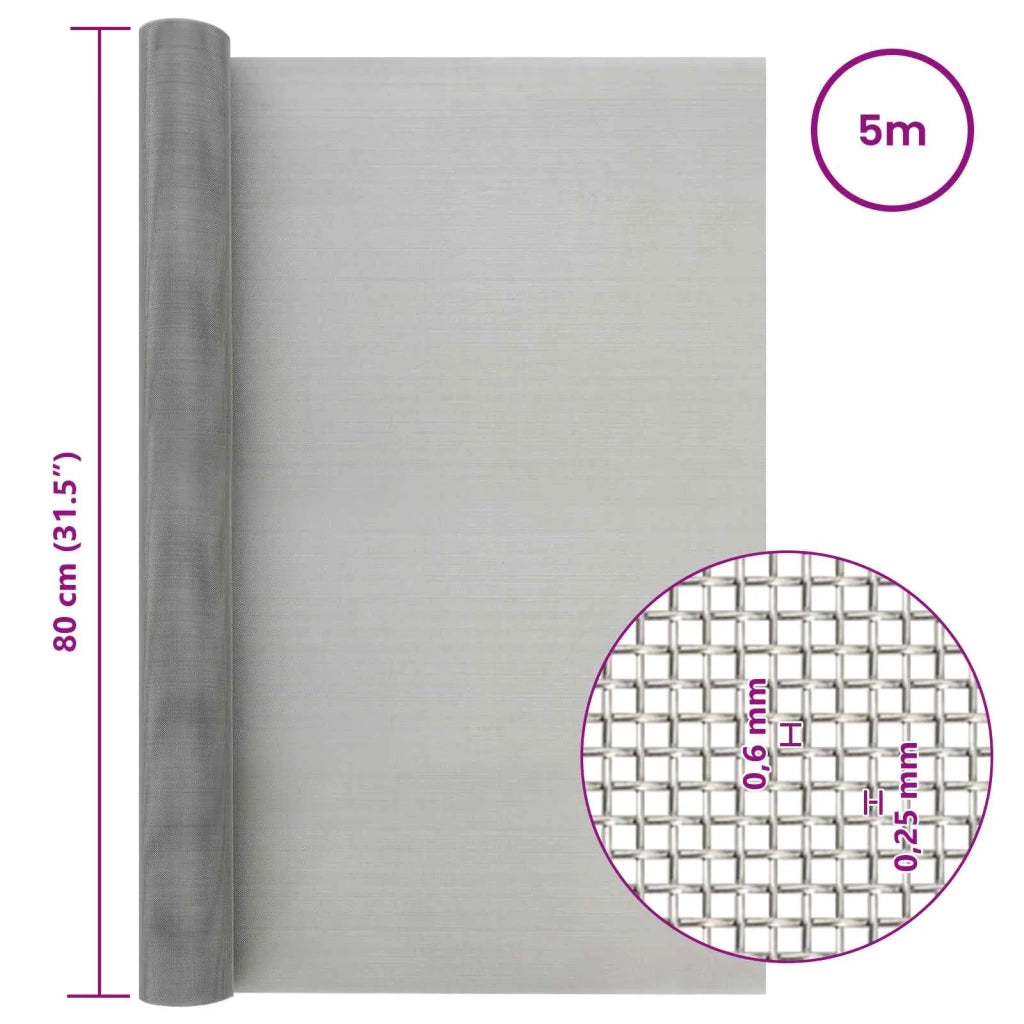 Rete per schermatura 80 x 500 cm 30 Mesh Argento 42039554