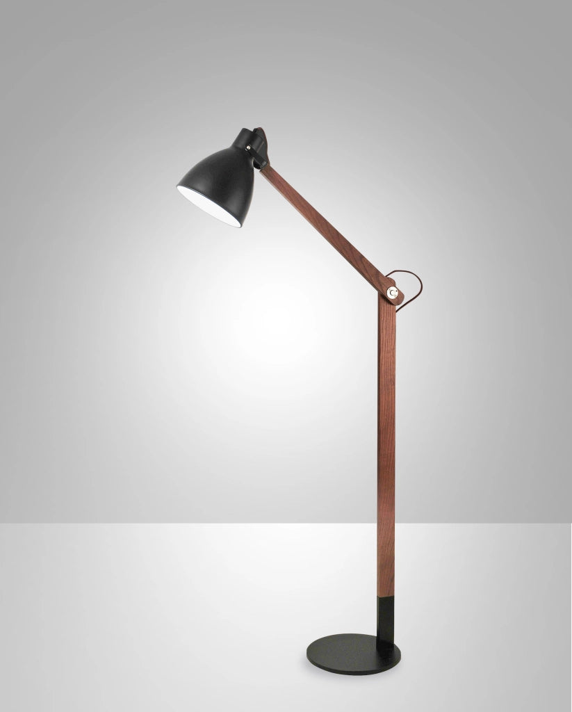 Lampada da terra Sveva in metallo e legno noce, altezza regolabile 180cm, attacco E27, design moderno ed elegante per illuminazione d'interni