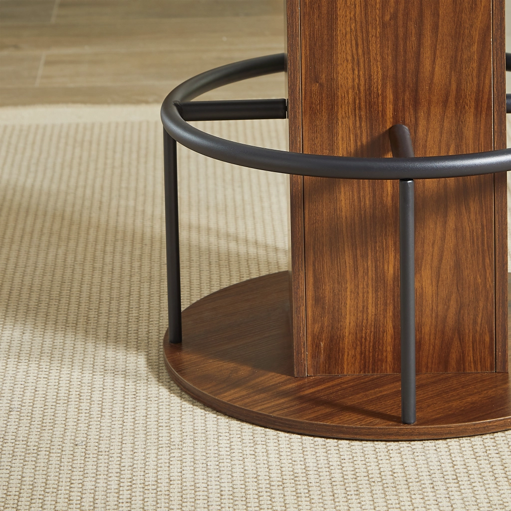 Set Tavolo Rotondo e 2 Sgabelli ¨C MINIMAL ¨C Noce, Legno e Metallo, 80 cm