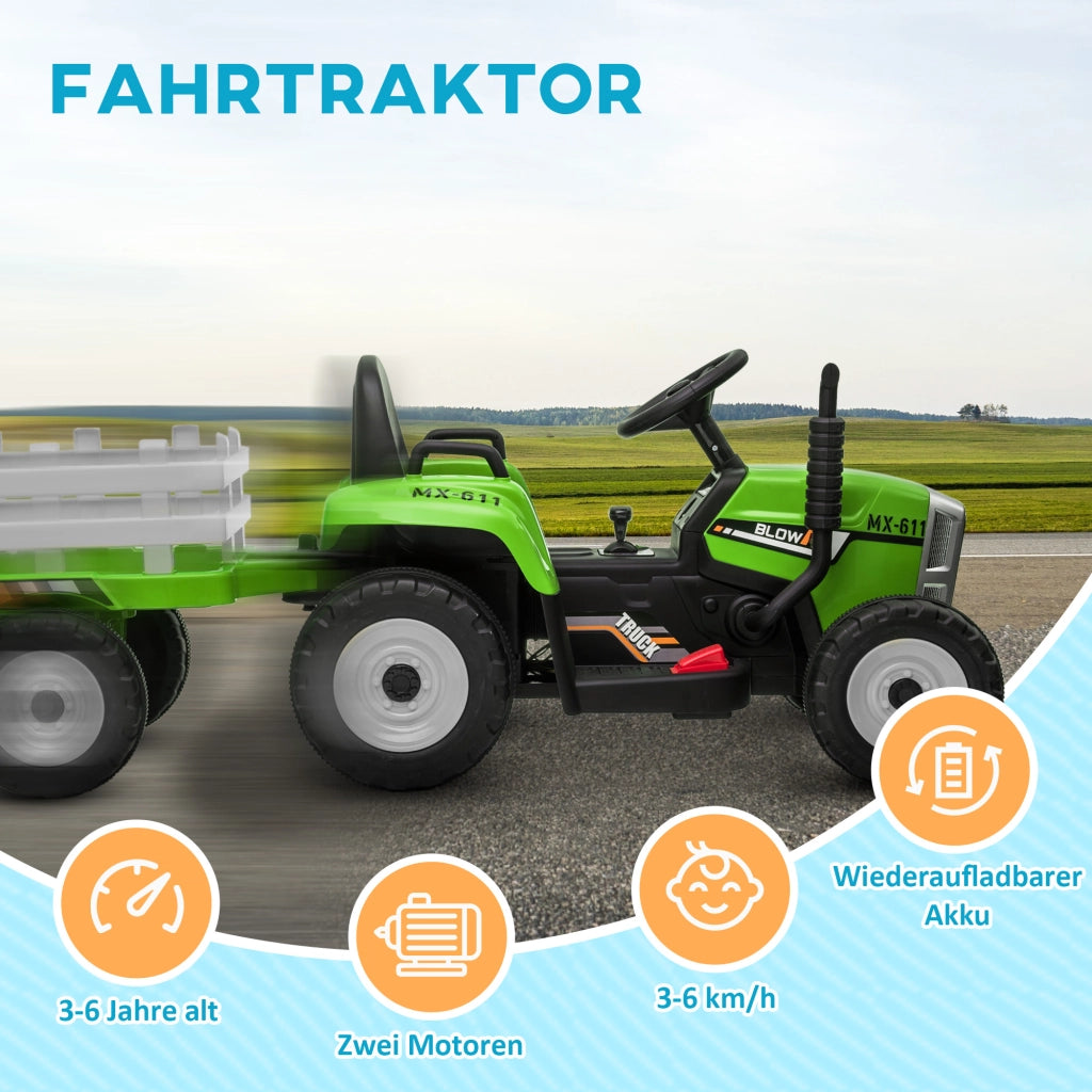 Trattore Elettrico per Bambini ¨C Xylo ¨C con Telecomando Genitori, Verde e Nero