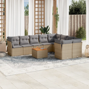 Set Divano da Giardino 10 pz con Cuscini Beige in Polyrattan