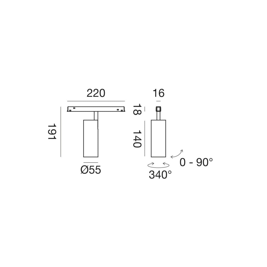 Faretto a Binario 48V Magnetico 18W 1438lm 4000K Dimmerabile Nero - Orientabile con Rotazione e Inclinazione - Design Professionale - Gealuce