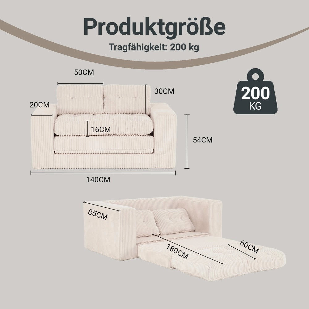 Divano Letto 2 Posti con Memory Foam ¨C Xylo ¨C Velluto a Coste, Compatto