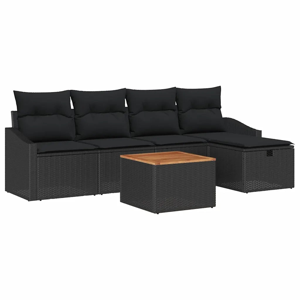 Set Divano da Giardino con cuscino 6 pcs Nero Poly Rattan