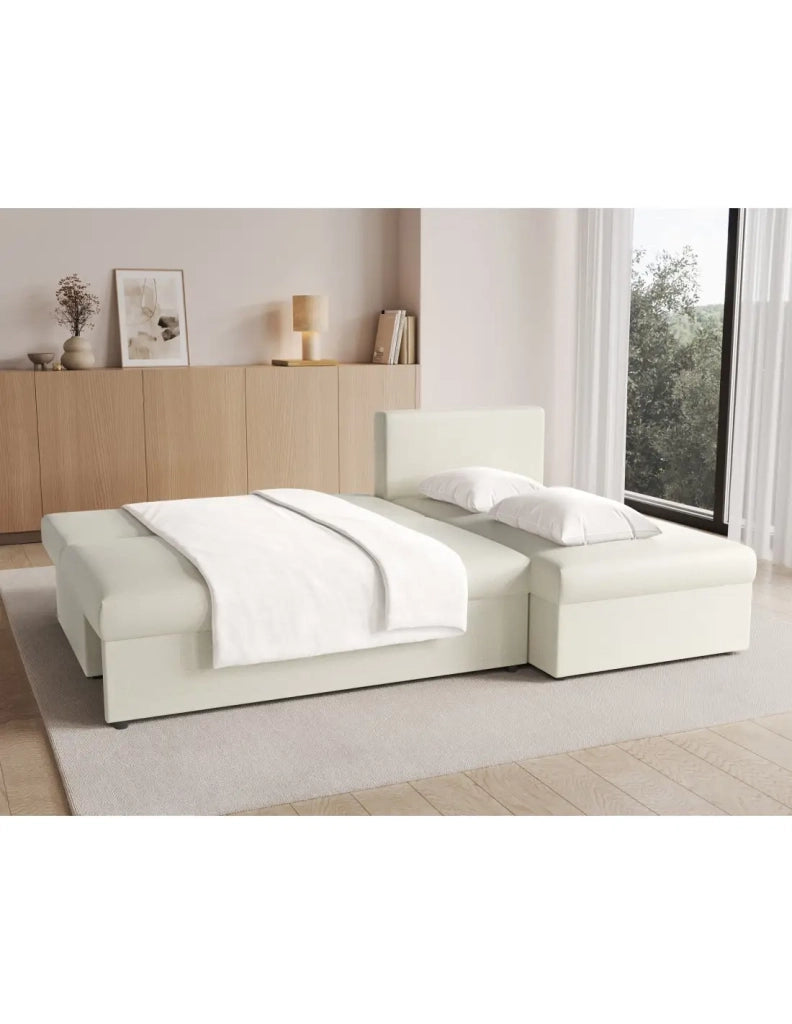 Divano angolare Beige 3 posti convertibile compatto 206x90x146cm GINA