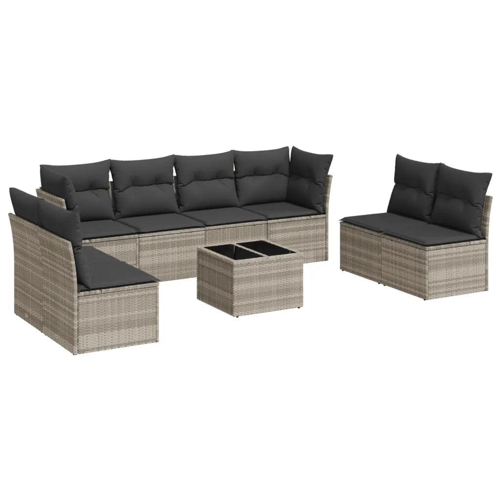 Set Divano da Giardino 9pz con Cuscini Grigio Chiaro Polyrattan 3249301