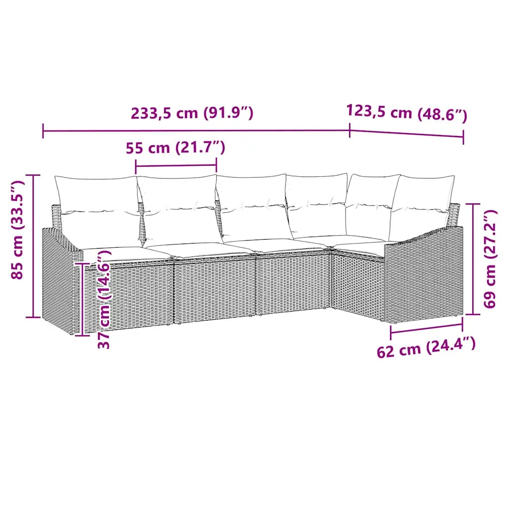 Set di divani con cuscino 5 pcs Grigio chiaro polyrattan 3346722