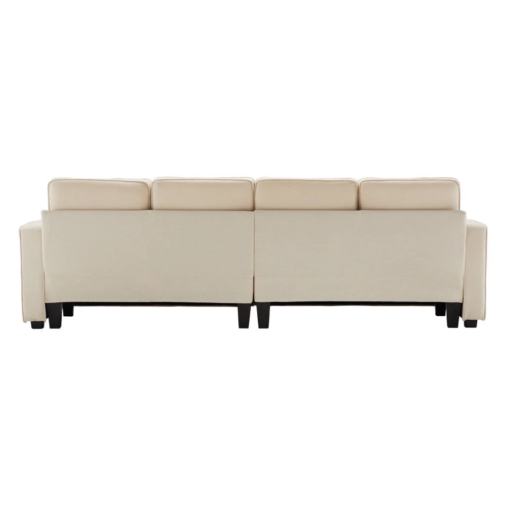 Divano a 4 posti in tessuto effetto lino beige; 264 cm; con tasche laterali e 4 cuscini