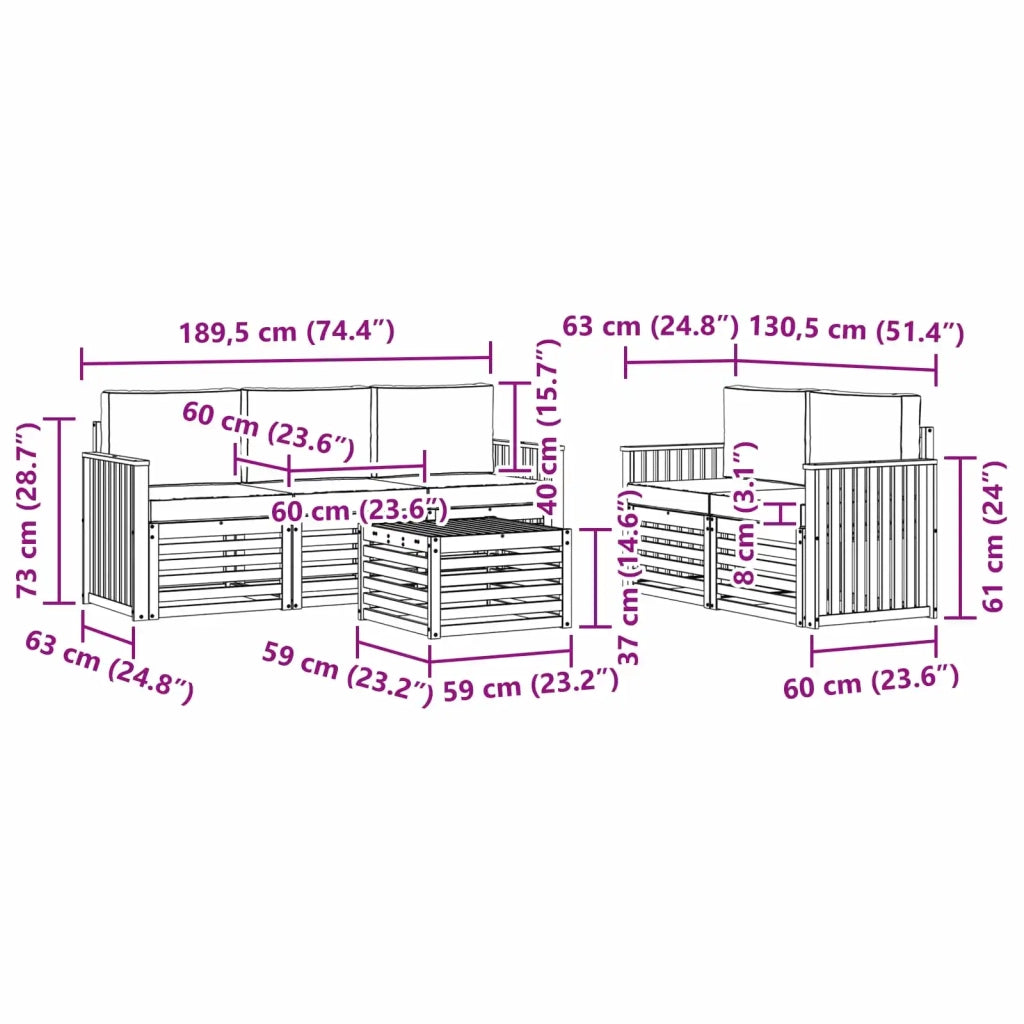 Set divani Legno di Acacia Massello 3391390