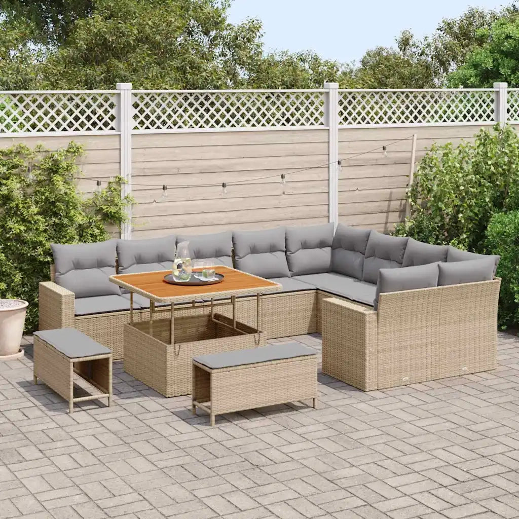 Set Divano da Giardino 13 pcs Beige e Grigio Chiaro polyrattan