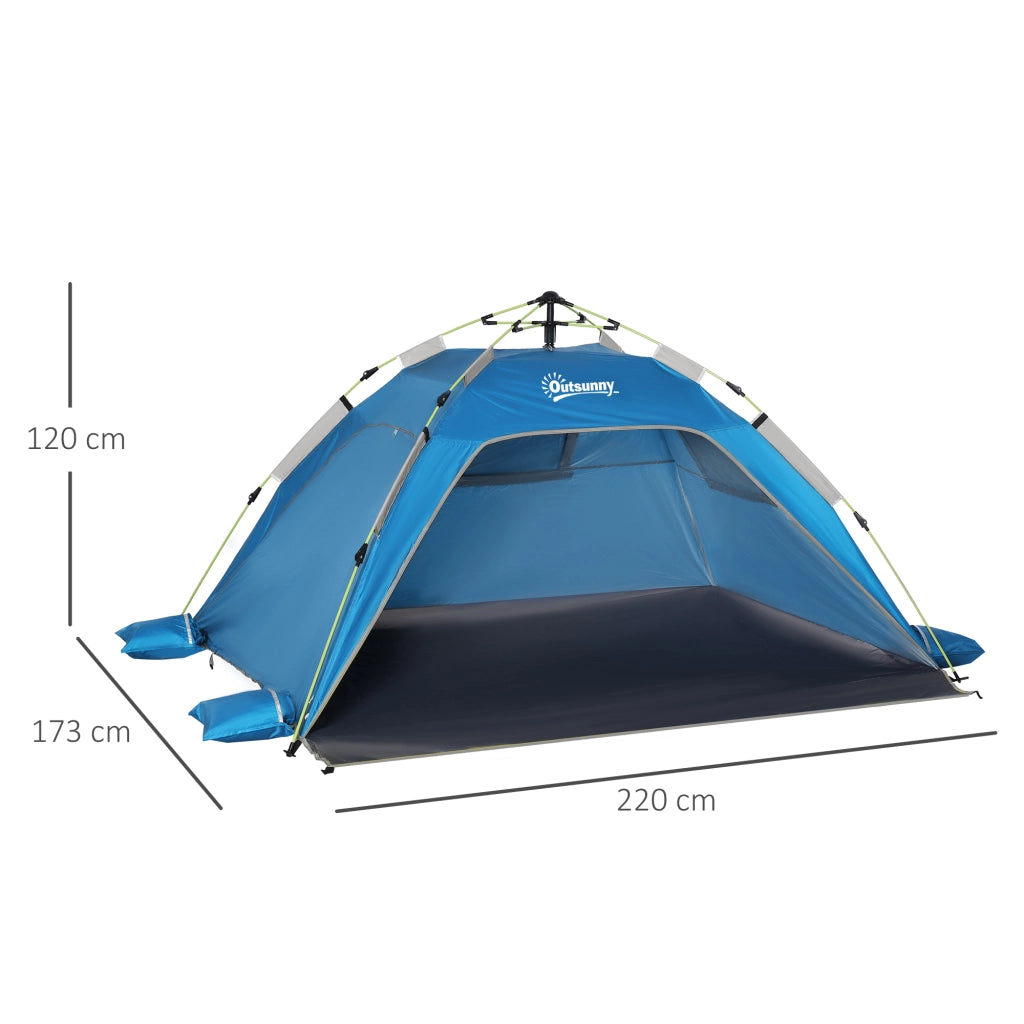 Tenda da Spiaggia Pop Up ¨C zephmum ¨C Blu Cielo e Grigio, Poliestere e Fibra di Vetro, 220x173x120 cm
