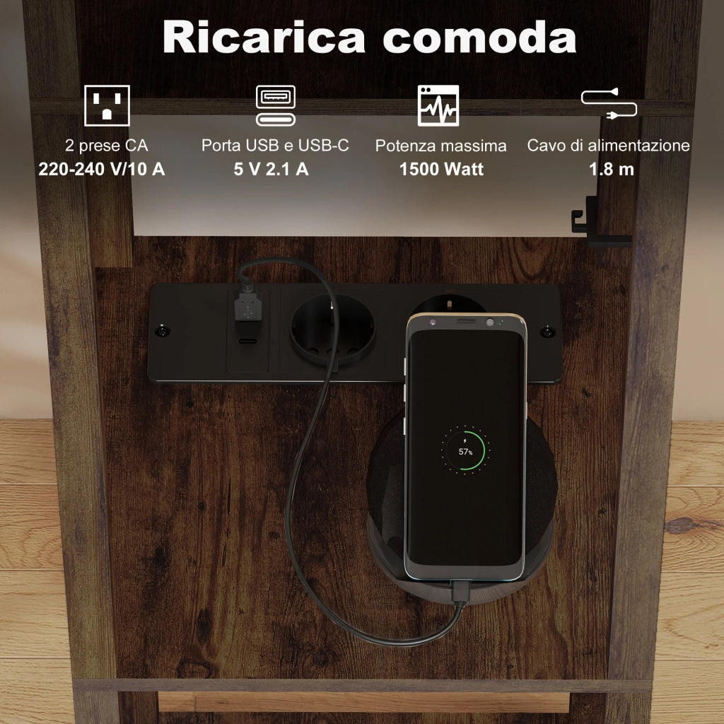 Lampada da Terra con Ripiani e USB ¨C Minimal ¨C Marrone