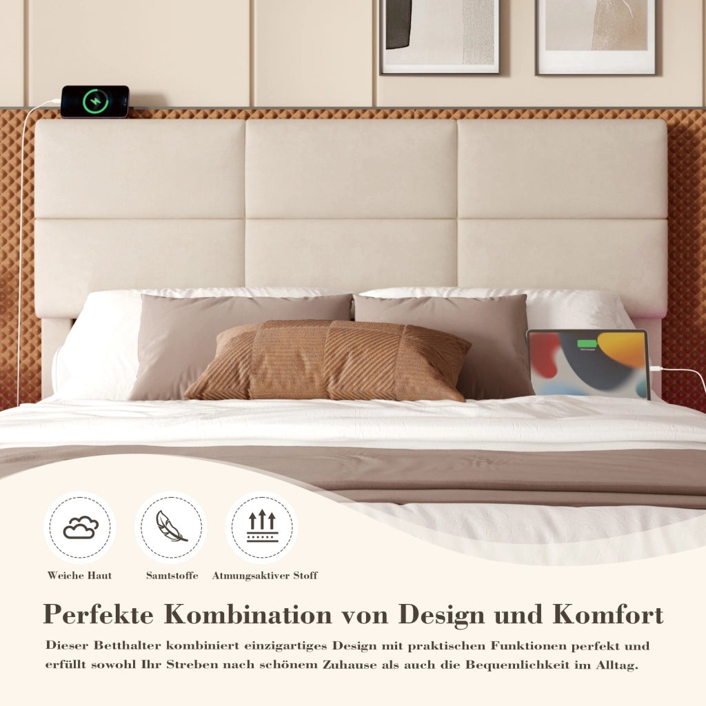 letto in velluto beige 140 x 200 cm