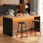 Isola cucina industrial 155x80x90 cm in MDF effetto legno e nero; con LED; prese e USB