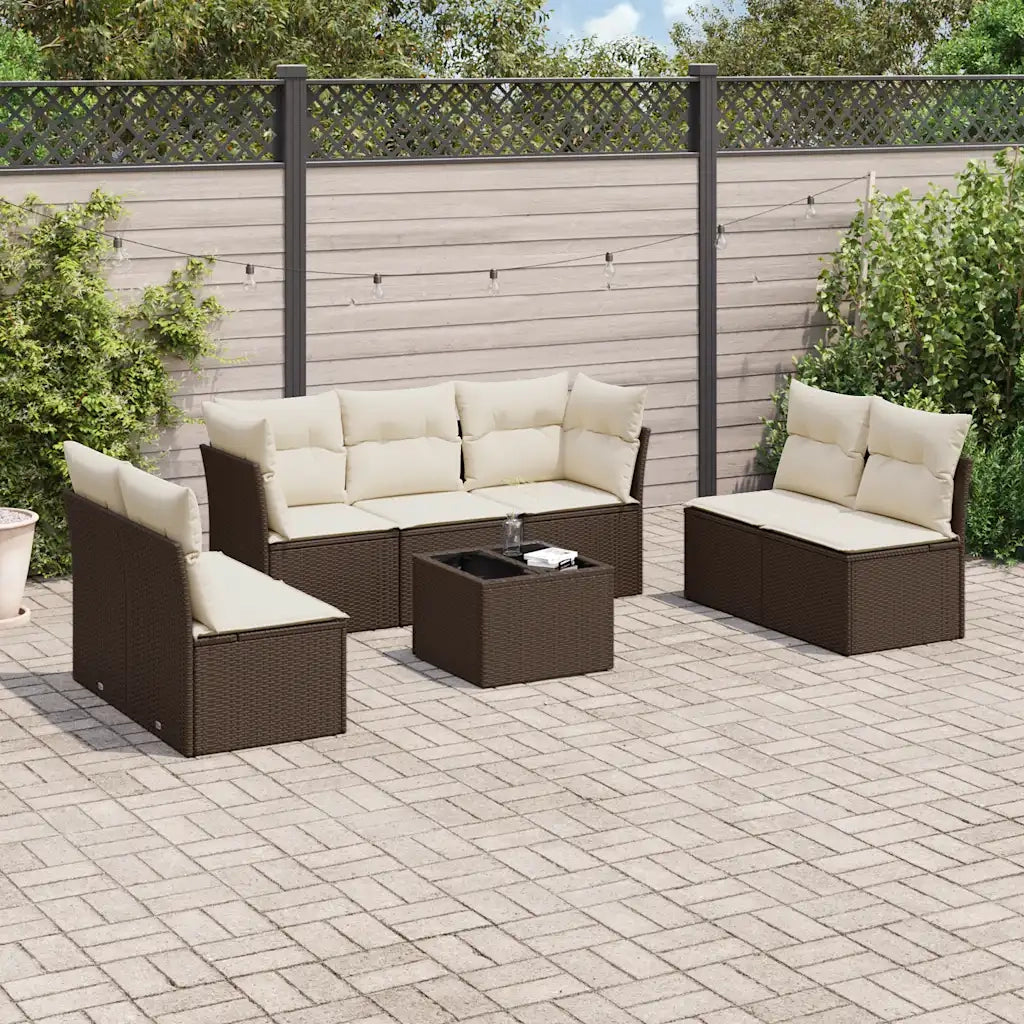 Set Divani da Giardino 8 pz con Cuscini Marrone in Polyrattan 3217423