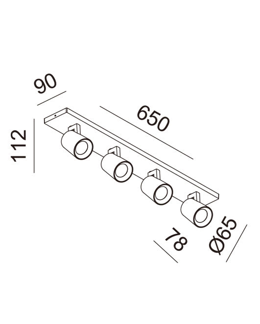 Modo Faretto a soffitto a 4 luci, struttura in pressofusione di alluminio, Nero, attacco GU10, ideale per illuminazione d'interni, moderno