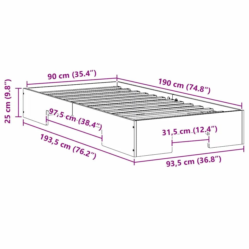 Struttura del letto-Giroletto Marrone 90 x 190 cm 294257