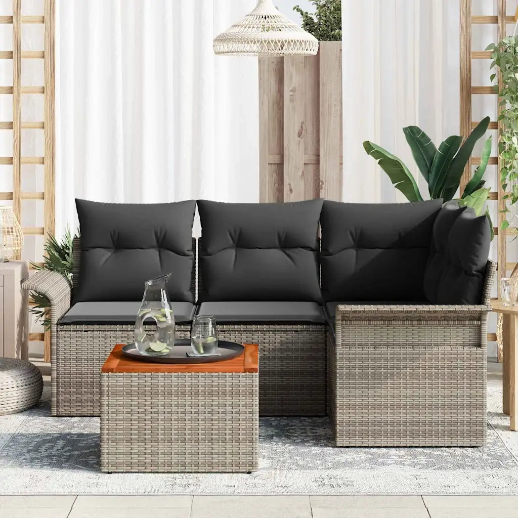 Set Divano da Giardino 5 pcs Grigio polyrattan