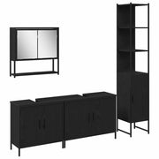 Set di mobili per il Bagno | Armadio da bagno 4 pz Nero Legno multistrato