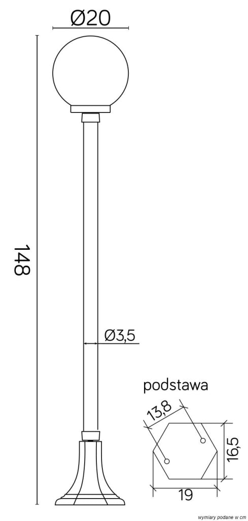 Lampada giardino SU-MA KULE 148cm sfera 20cm E27 nera IP43