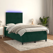 Letto a Molle con Materasso e LED Verde Scuro 120x200cm Velluto