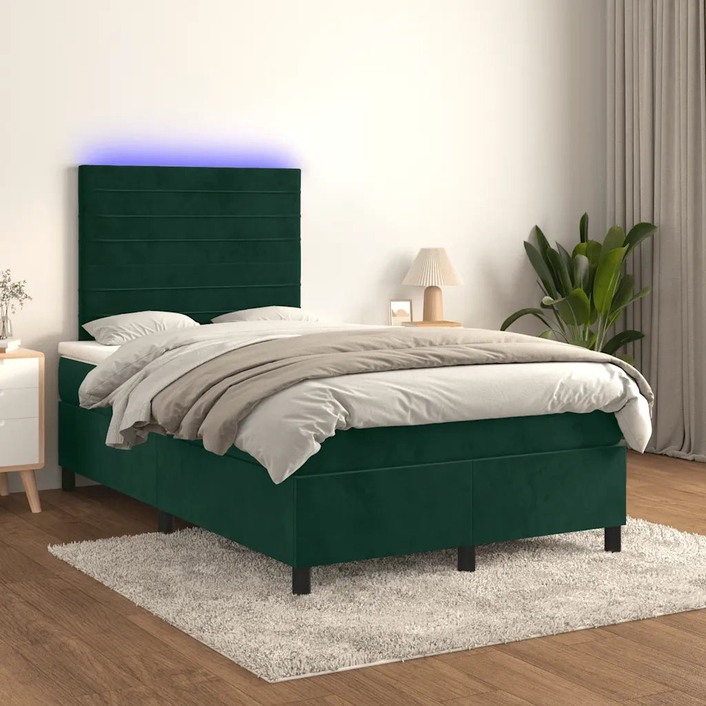 Letto a Molle con Materasso e LED Verde Scuro 120x200cm Velluto