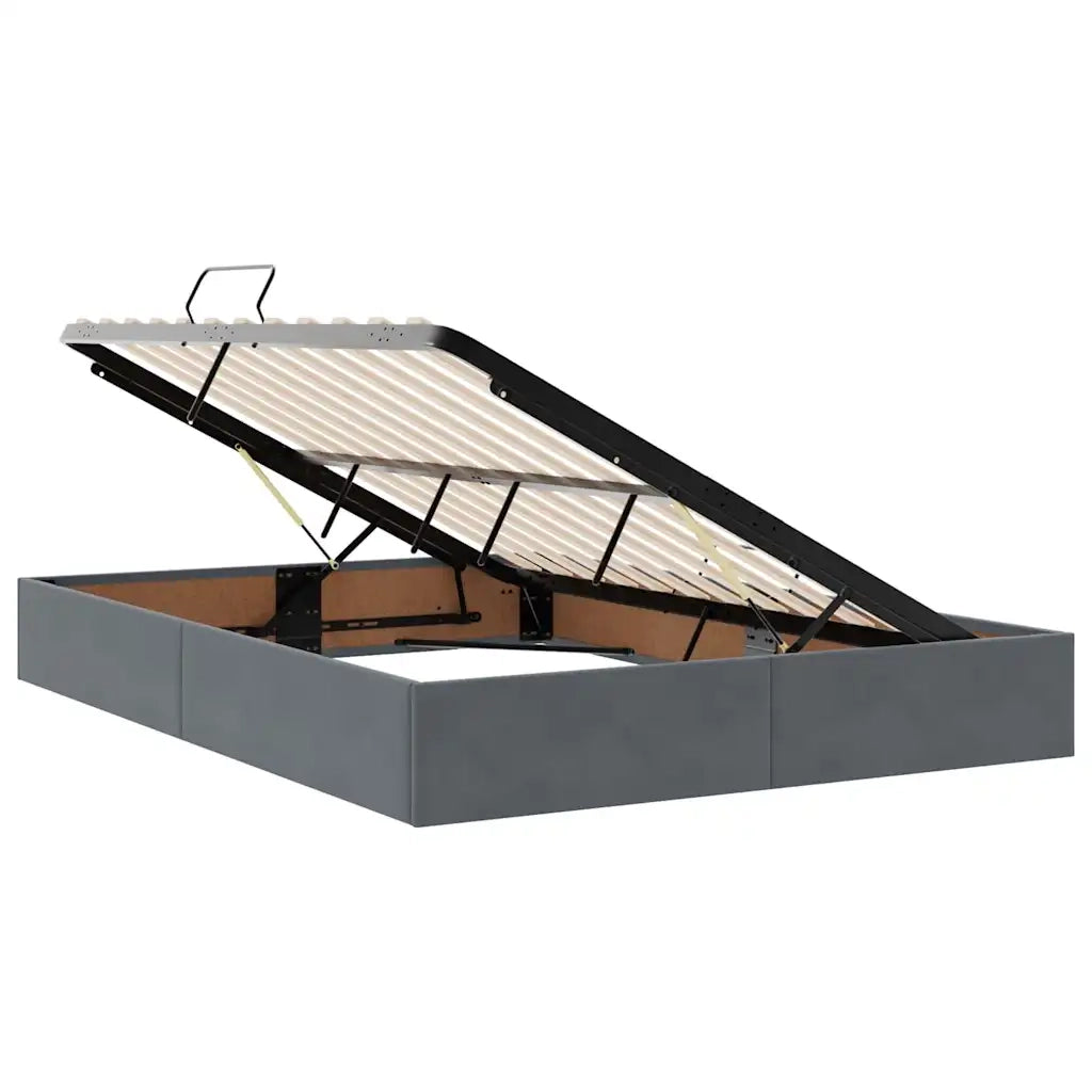 Letto con contenitore e LED Grigio scuro 140 x 200 cm Velluto