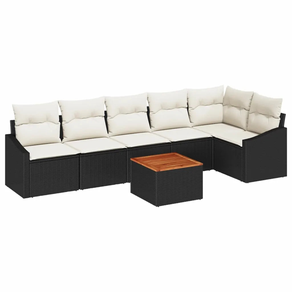Set Divano da Giardino con cuscino 7 pcs Nero polyrattan