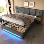 LETTO Contenitore 180x200 cm in velluto grigio scuro con USB-C e LED