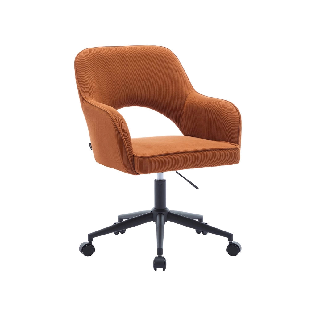Sedia da ufficio in velluto a coste con rotelle, camel