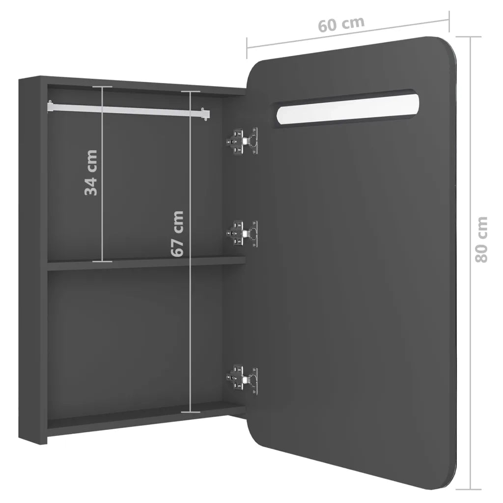 Armadietto Bagno | Armadio da bagno con Specchio e LED Grigio 60x11x80 cm