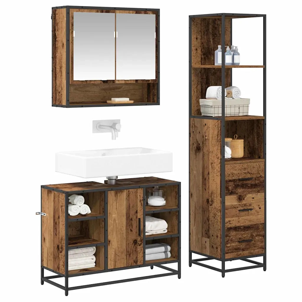 Set di mobili per il bagno con cassetto 3 pcs Legno vecchio