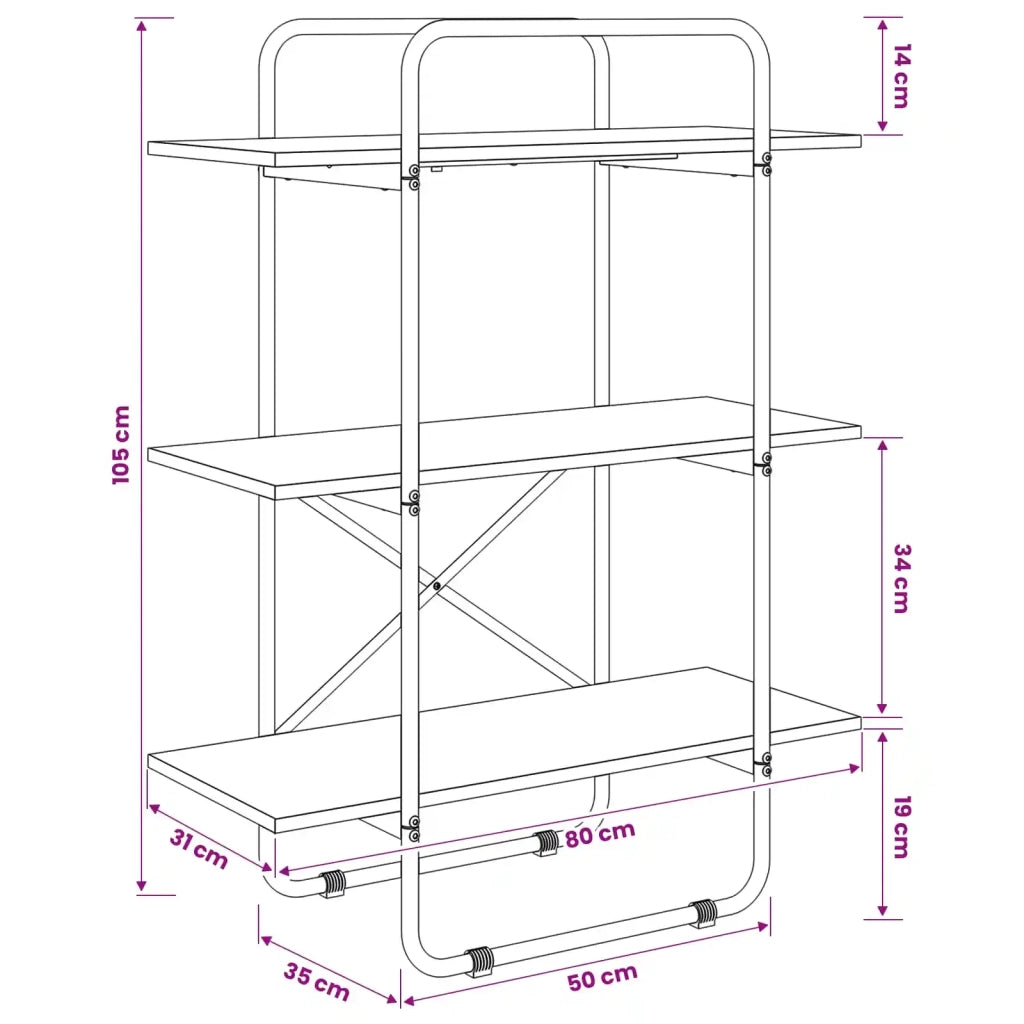 Libreria 3 livelli 80 x 35 x 105 cm PB Sonoma grigio 8007819