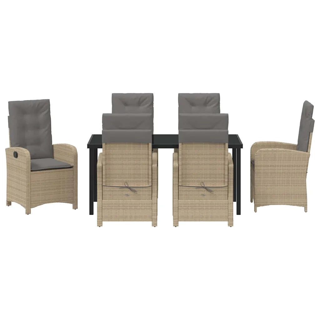 Set da Pranzo per Giardino con cuscino 7 pcs Beige polyrattan