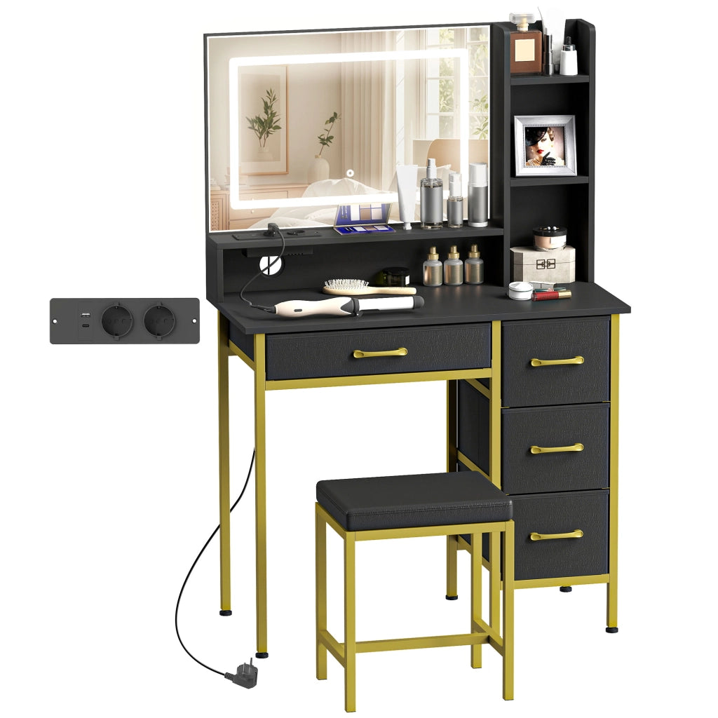 Cassettiera Trucco con Specchio e Luci LED ¨C Minimal ¨C Nero