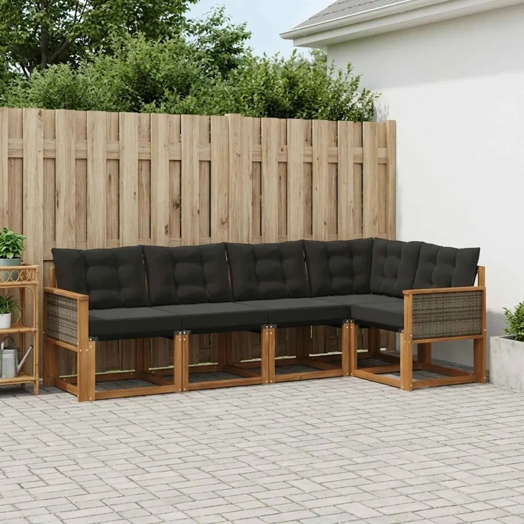 Set di divani da esterno con cuscino 5 pcs Naturale e Nero 3381948