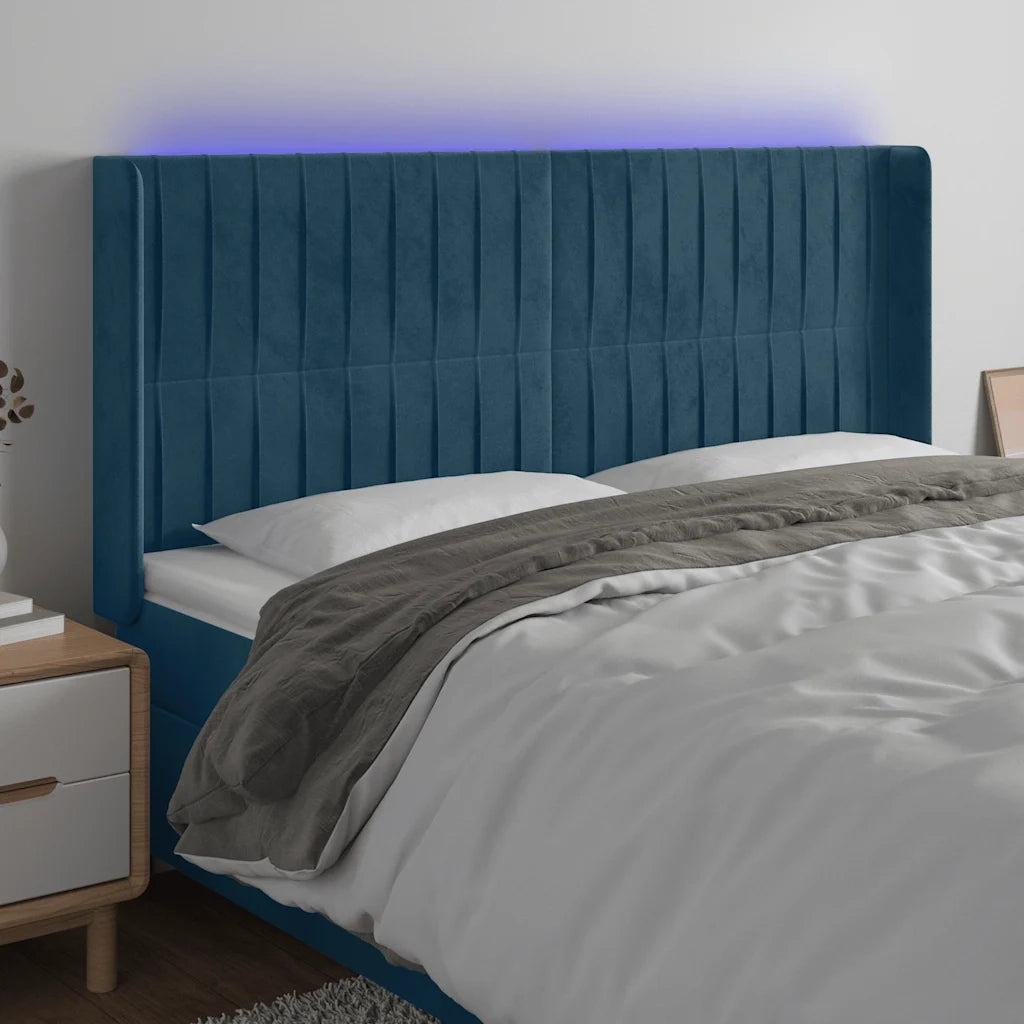 Testiera | Testata a LED Blu Scuro 183x16x118/128 cm in Velluto