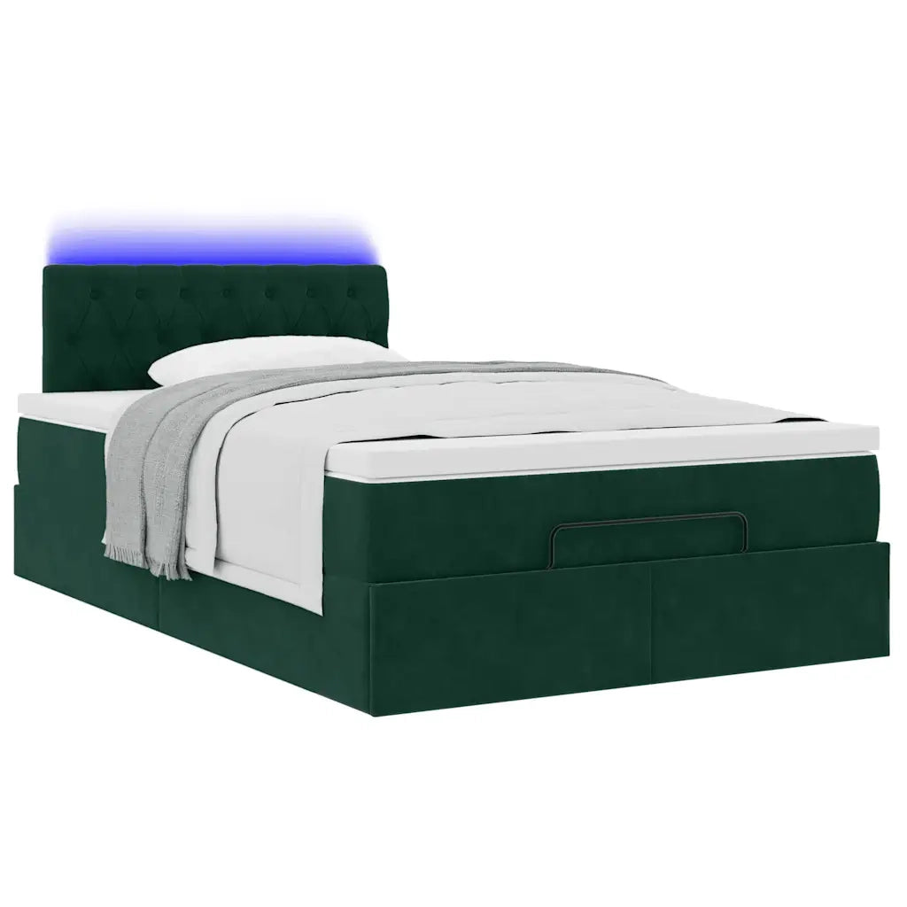 Pouf Letto con Materasso e LED Verde Scuro 120x190cm in Velluto 3312683