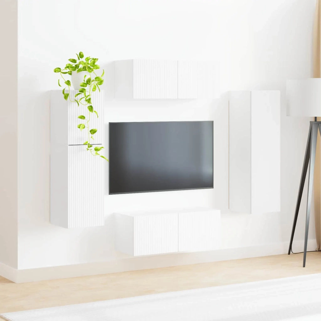 Set mobile TV Montaggio a parete 4 pz | Armadietto TV | Mobile Porta TV Bianco Legno multistrato