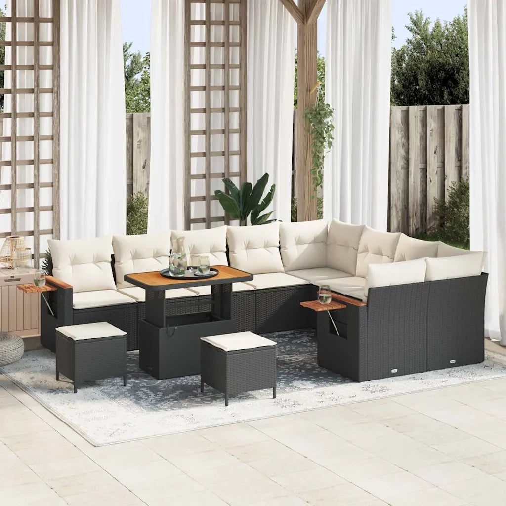 Set Divano da Giardino con cuscino 12 pcs Nero e Crema