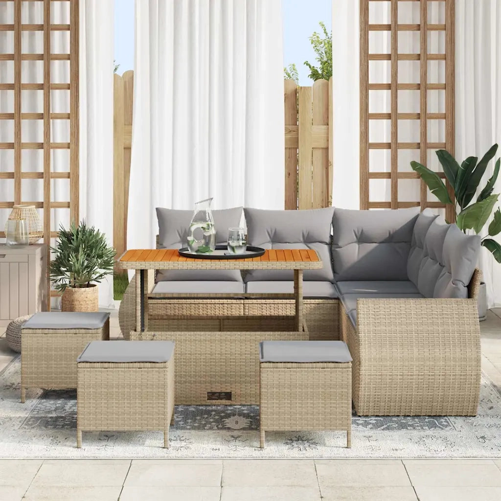 Set Divano da Giardino 9 pcs Beige e Grigio Chiaro polyrattan