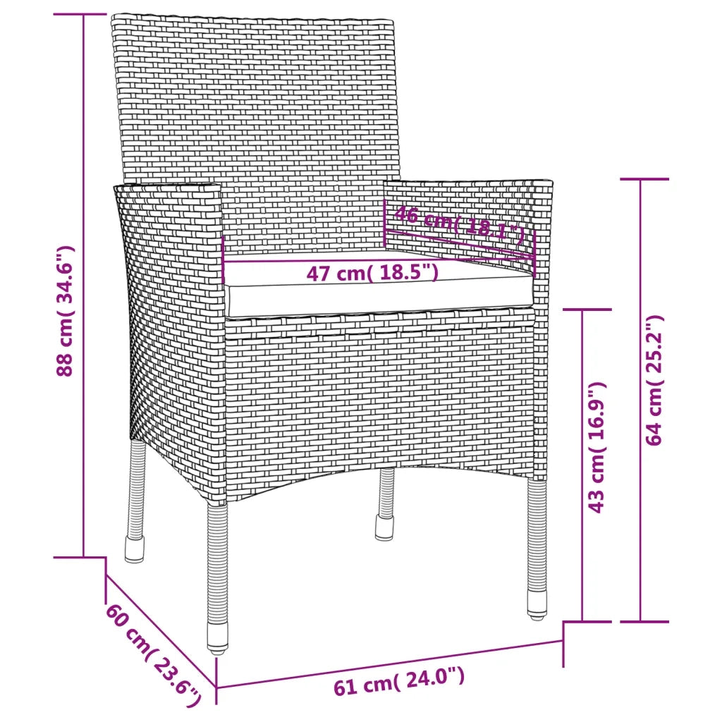 Set da Pranzo da Giardino 5 pz Nero con Cuscini in Polyrattan 3187397