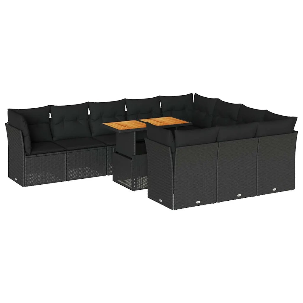Set Divani da Giardino 11 pz con Cuscini in Polyrattan Nero 3326974
