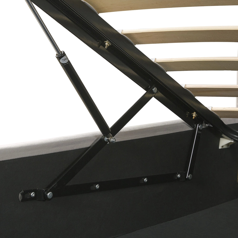 Letto in velluto grigio chiaro 160 x 200 cm con contenitore ottomana testiera imbottita gambe in metallo Nero
